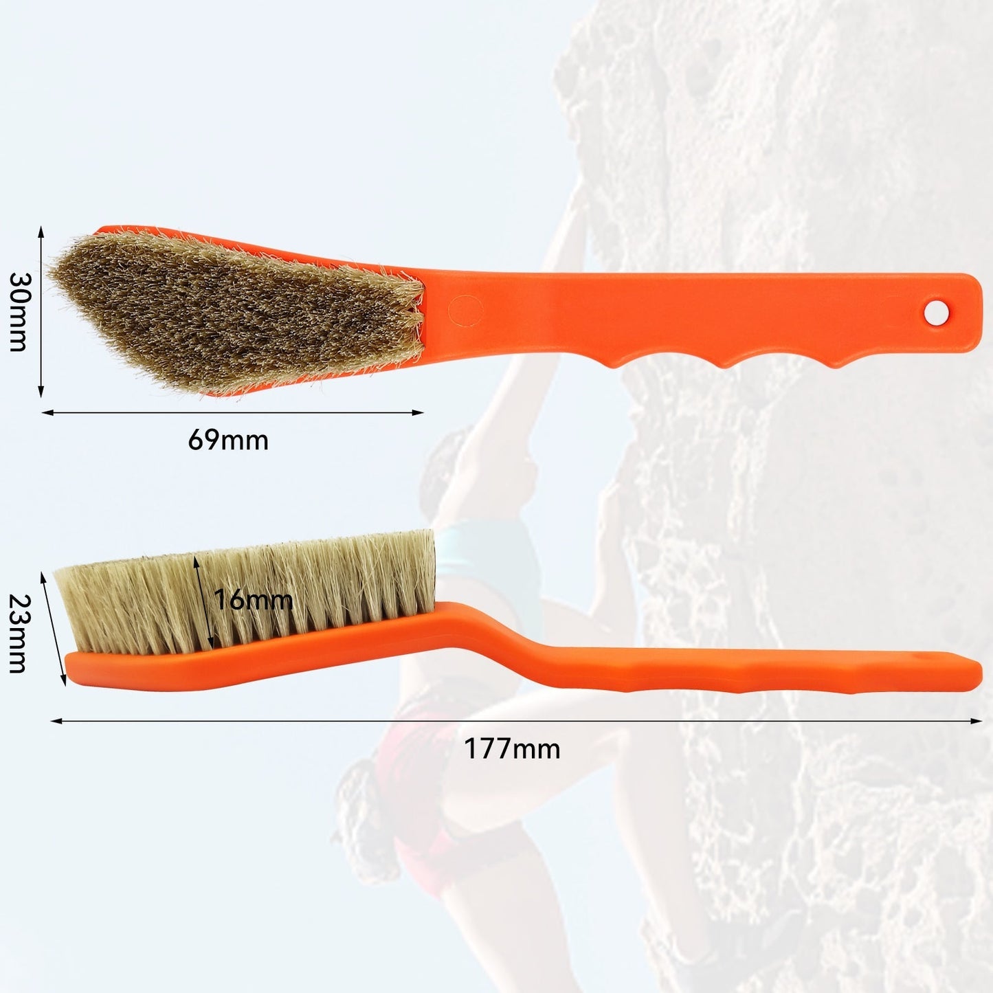 TWO STONES Boar Hair Rock Climbing Brush with Ergonomic Handle (PT-18007-BK&LBL-TS)