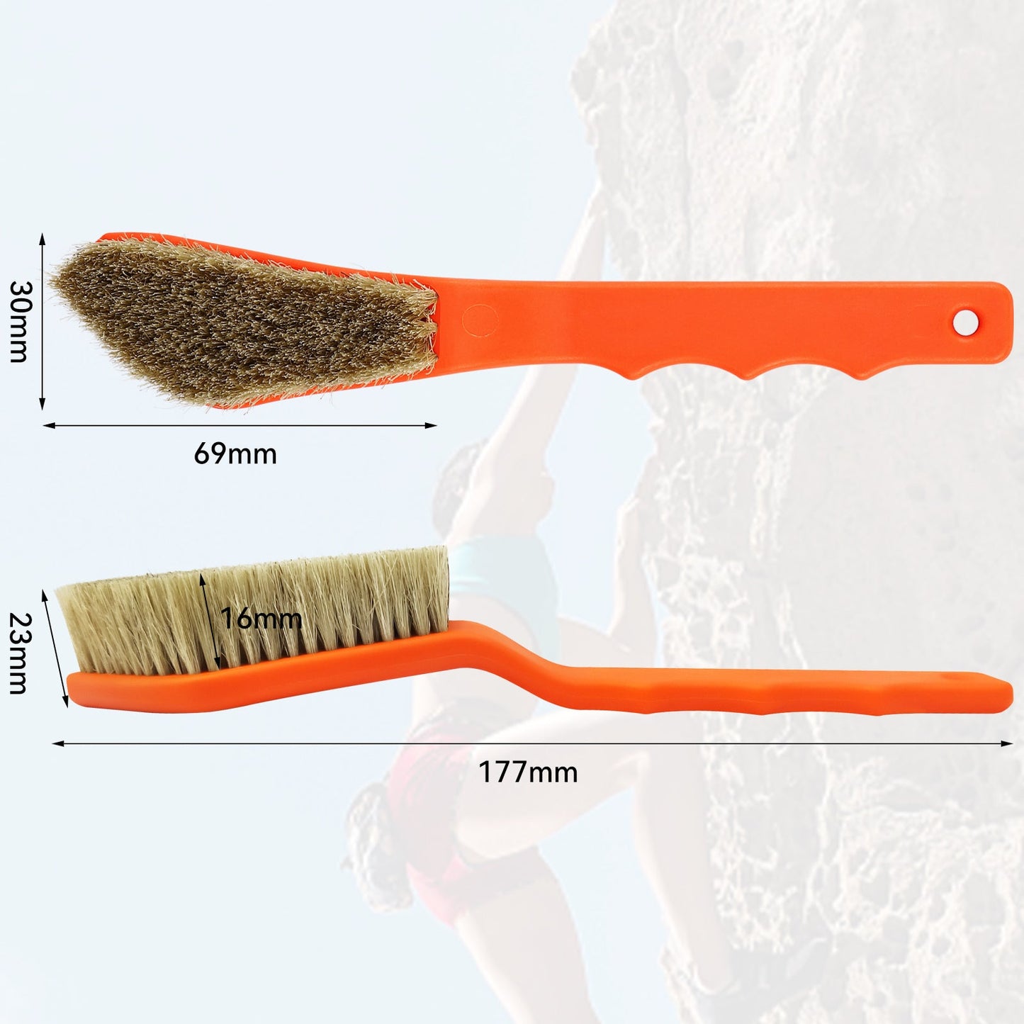 TWO STONES Boar Hair Rock Climbing Brush with Ergonomic Handle (PT-18007-BK&WH-TS)