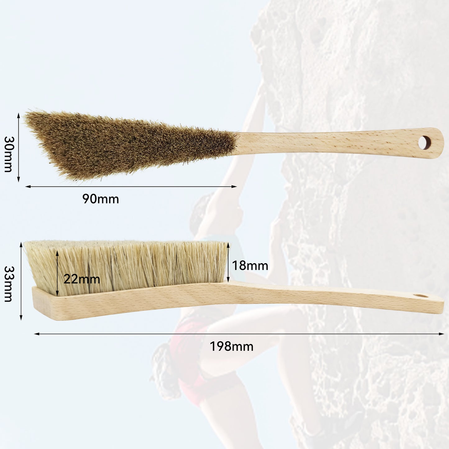 Wooden Rock Climbing Brush & Bouldering Brush with Thick Ultra Durable Boar's Hair Bristles (CJ-CB2024B-A-TS)