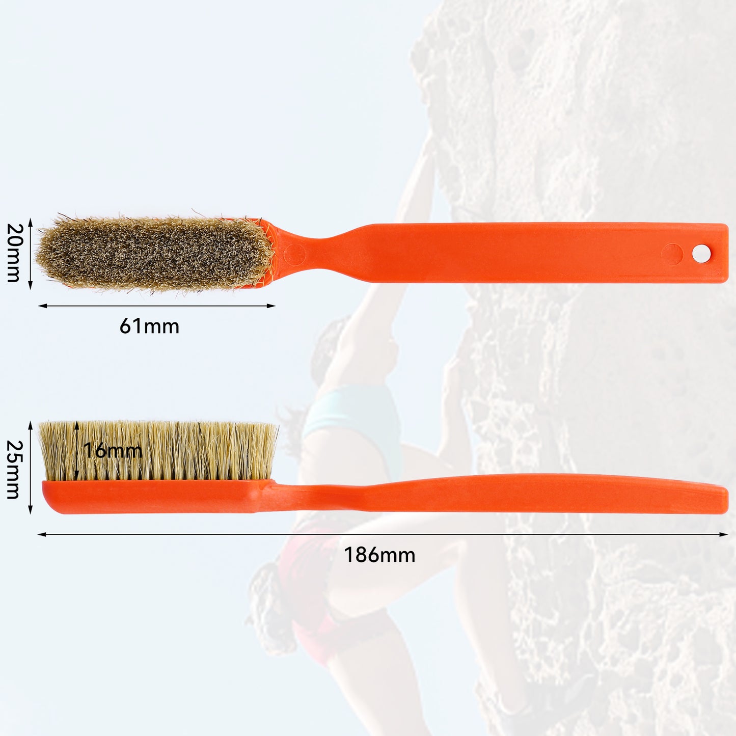 TWO STONES  Bouldering Brush with Ergonomic Handle Portable with Climbing Chalk Bag(Not Included) for Climbing Wall Holds (PT-16025-BK&OG-TS)