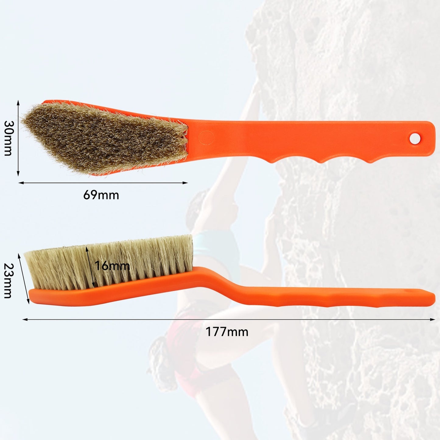 TWO STONES Boar Hair Rock Climbing Brush with Ergonomic Handle (PT-18007-BK&GY-TS)