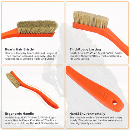 TWO STONES Climbing & Bouldering Brush with Natural Firm Boar's Hair Bristles and Durable Handle (PT-16027-MIX6-TS)