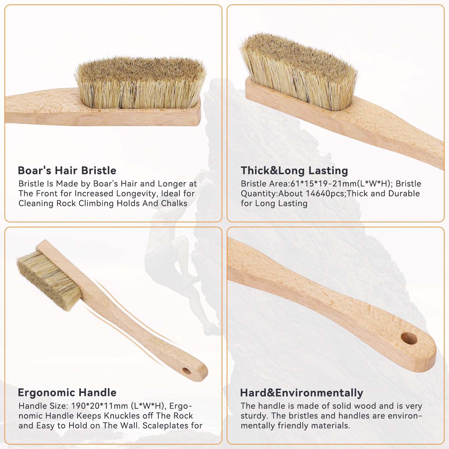 Premium Wooden Bouldering Brush with Strong Handle, Uni-Sex Boulder Brushes as Rock Climbing Gift (CJ-CB2010A-B-TS)