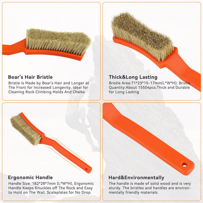 TWO STONES Climbing & Bouldering Brush with Natural Firm Boar's Hair Bristles and Durable Handle (PT-18005-BK&GY-TS)