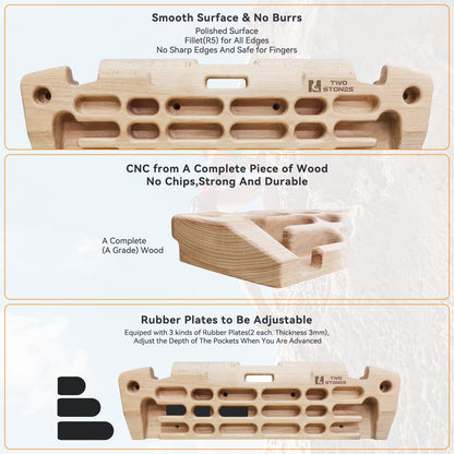 Hangboard Rock Climbing Hangboard with Phone Holder,Band Holder, Jugs, Cracks, Pinches, Pockets, Edges and Slopes; Wood Hang Board for Climbing