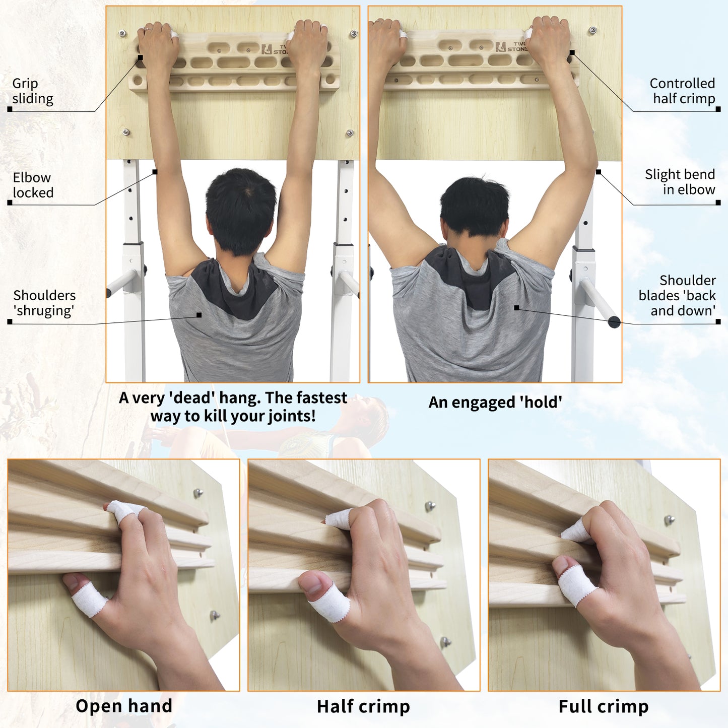 Fingerboard Climbing with Rock Climbing Hangboard Grips as Climbing Pull Up Bar Training Tool for Rock Climbing